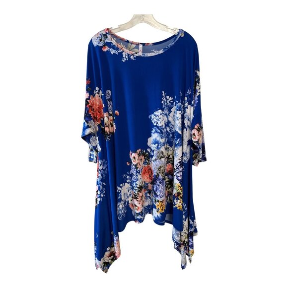 Women’s 2X Blue Floral Sharkbite Tunic & Solid Yellow V-Neck Top - Picture 2 of 8